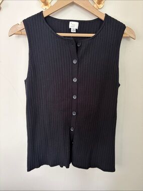 a new day Black Ribbed Button-Front Sleeveless sweater top